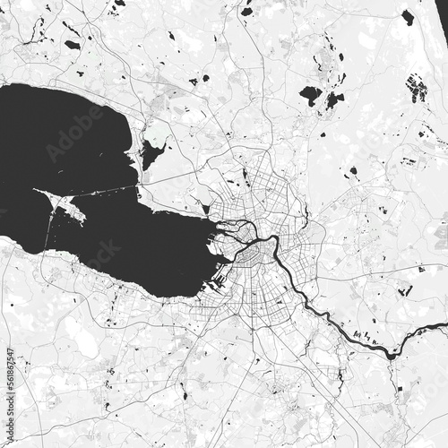 Black and white Saint-Petersburg map background. Air city terrain panorama. Simple creative town backdrop. photo