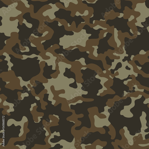  Vector camouflage print, seamless khaki texture, military pattern for hunting, disguise.