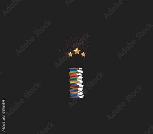 Education ladder concept. Top of the 3 stars books. Star on top. Achievement goals in learning and success. Stairs knowledge. Book day. vector illustrations