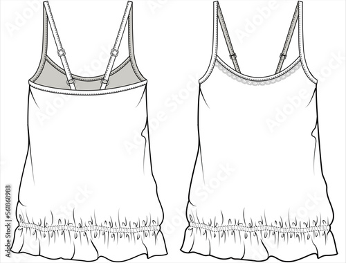 DEEP BACK AND ADJUSTABLE STRAP WITH ELASTICATED HEM SLEEPWEAR TOP FOR  WOMEN AND TEEN GIRLS IN EDITABLE VECTOR FILE