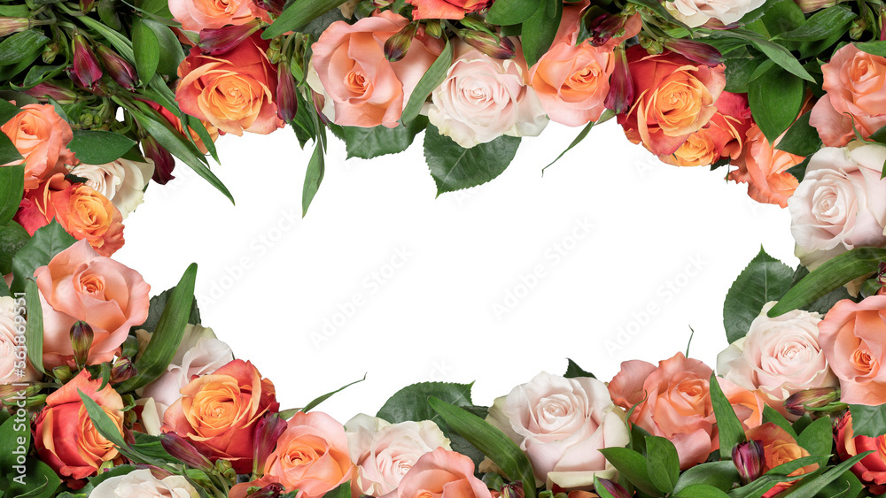 frame of flowers copy space for text with cut out isolated on background transparent
