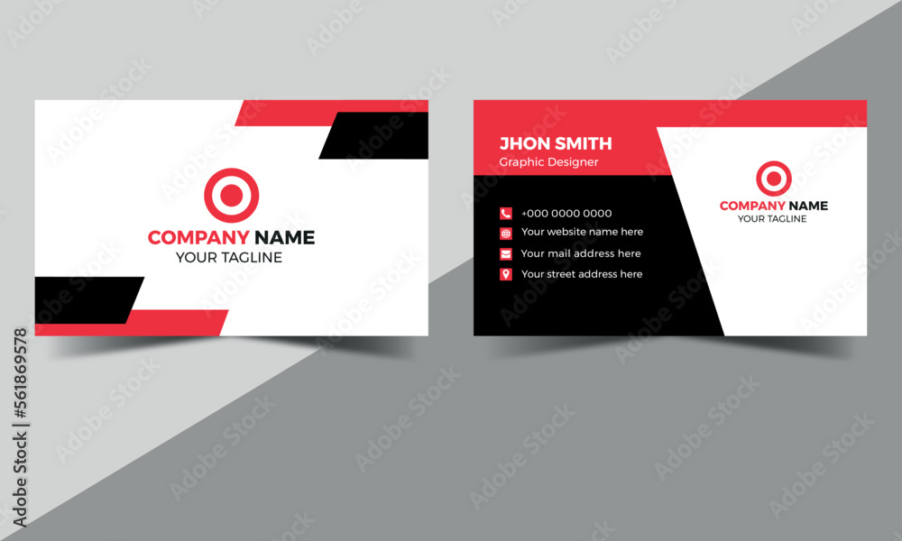 Red and white business card flat design template vector Creative and Clean Business Card Template Business card design set template for company corporate style