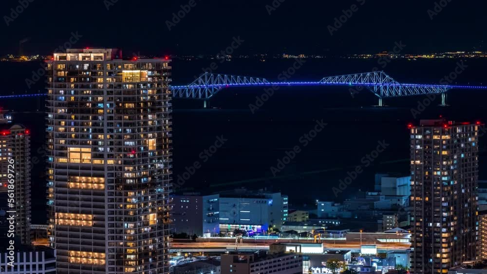 Time-lapse of Tokyo Gate Bridge across Tokyo Bay at night Time-lapse of Tokyo Gate Bridge across Tokyo Bay at night