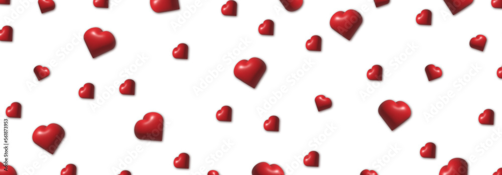 Valentine's Day background with many  3D sweet red hearts on white background.Valentine's day banner,template or background for Valentine's day concept.Vector design