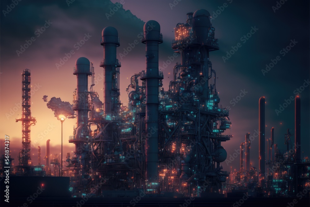 oil refinery at night made with generative ai