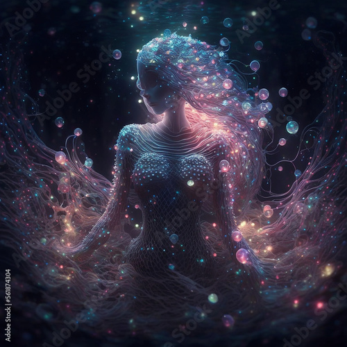 Ai generated alien mermaid with lights. Created using ai generative. 