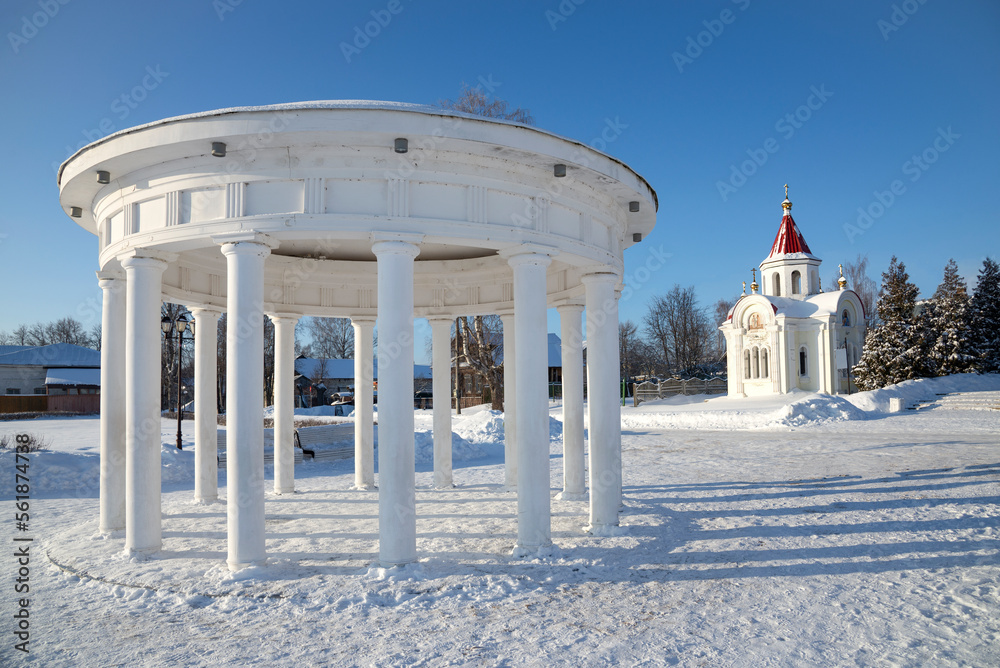 Rotunda and Chapel of St. George on a winter day. Myshkin, Yaroslavl region