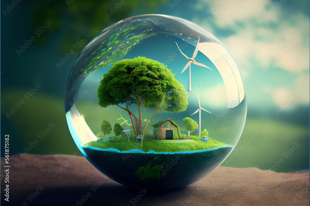 Eco-friendly environment and Earth Day with a glass globe. Generative AI Eco-friendly environment and Earth Day with a glass globe. Generative AI