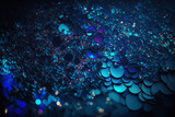abstract wallpaper background with Dark blue and gold particle. Christmas Golden light shine particles bokeh on navy blue background. Gold foil texture,generative ai.