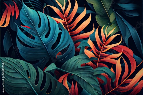 Abstract tropical leaf background.. Generative AI