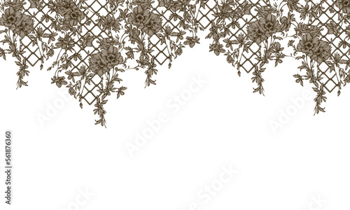 Leinwand Poster Flowers with leaves descending from top to bottom on the terrace, art drawing o