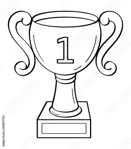 First place doodle icon. Medals and diploma set vector. Champion cup in sketch style. Awards, trophy cups, stars. Winner prize, champion cup