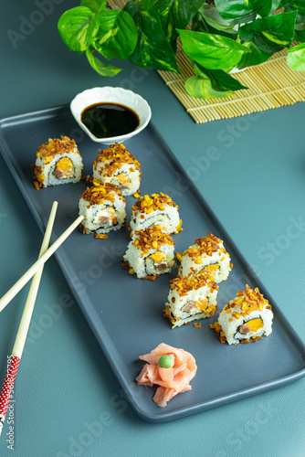 Sushi rolls on a plate