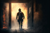 Firefighter entering a building with fire. Ai generated art