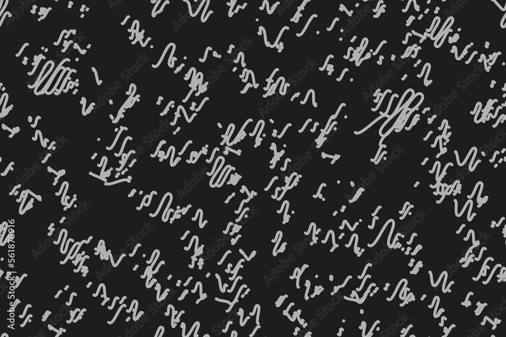Abstract Grey Doodles Seamless Pattern on Black