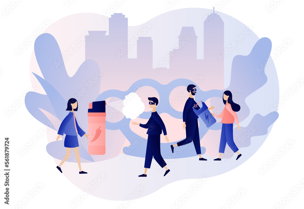 Self defense. Electric shock, pepper spray, brass knuckle. Tiny people arming against bandits