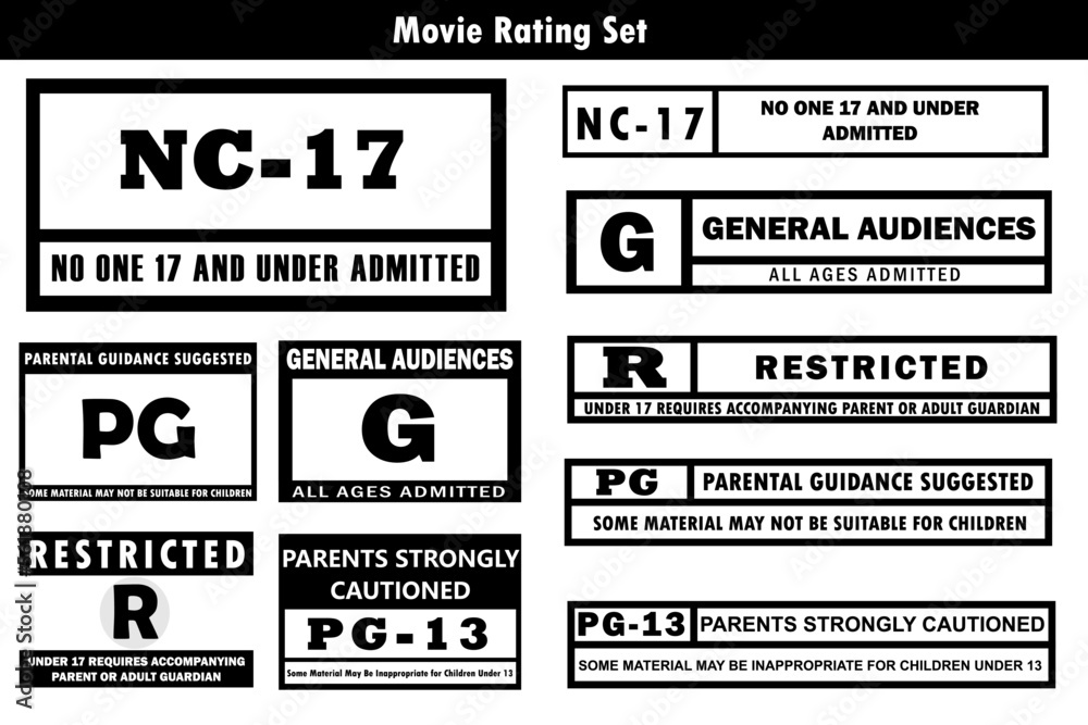 Vector Set Of Movie Rating Signs Age Ratings In Cinema And Films