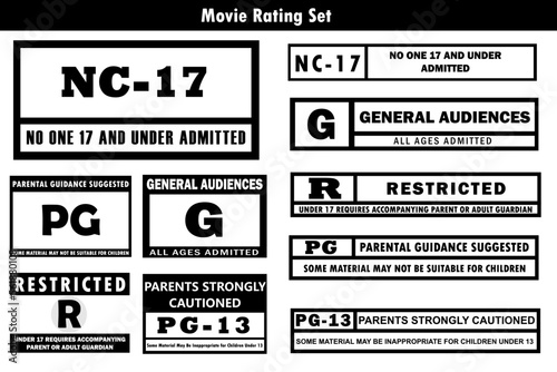 Vector set of movie rating signs. Age ratings in cinema and films
