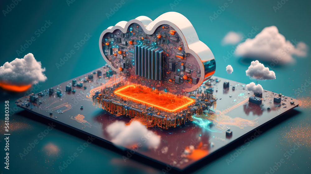 Cloud computing technology concept. Futuristic illustration AI generated	
 - obrazy, fototapety, plakaty 