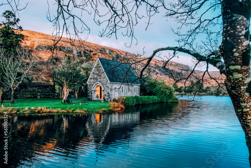 Gouganebarra Lake and the river Lee outside of Saint Finbarr's Oratory chapel. photo