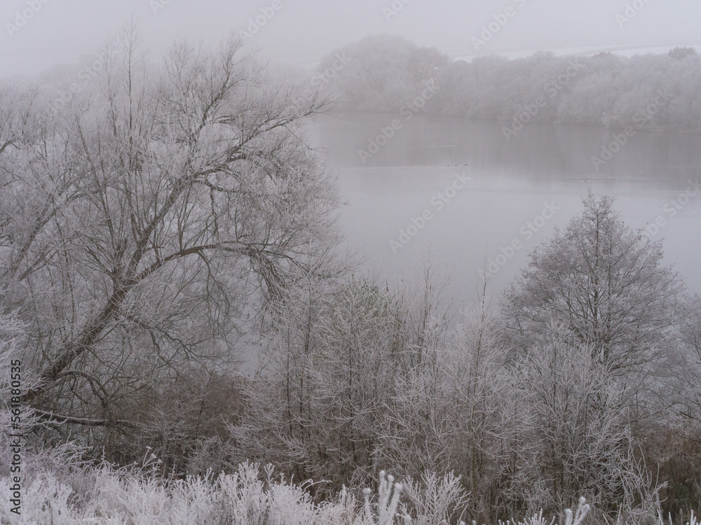 Heavy Hoar frost at Pickmere Lake, P:ickmere, Knutsford, Cheshire, UK