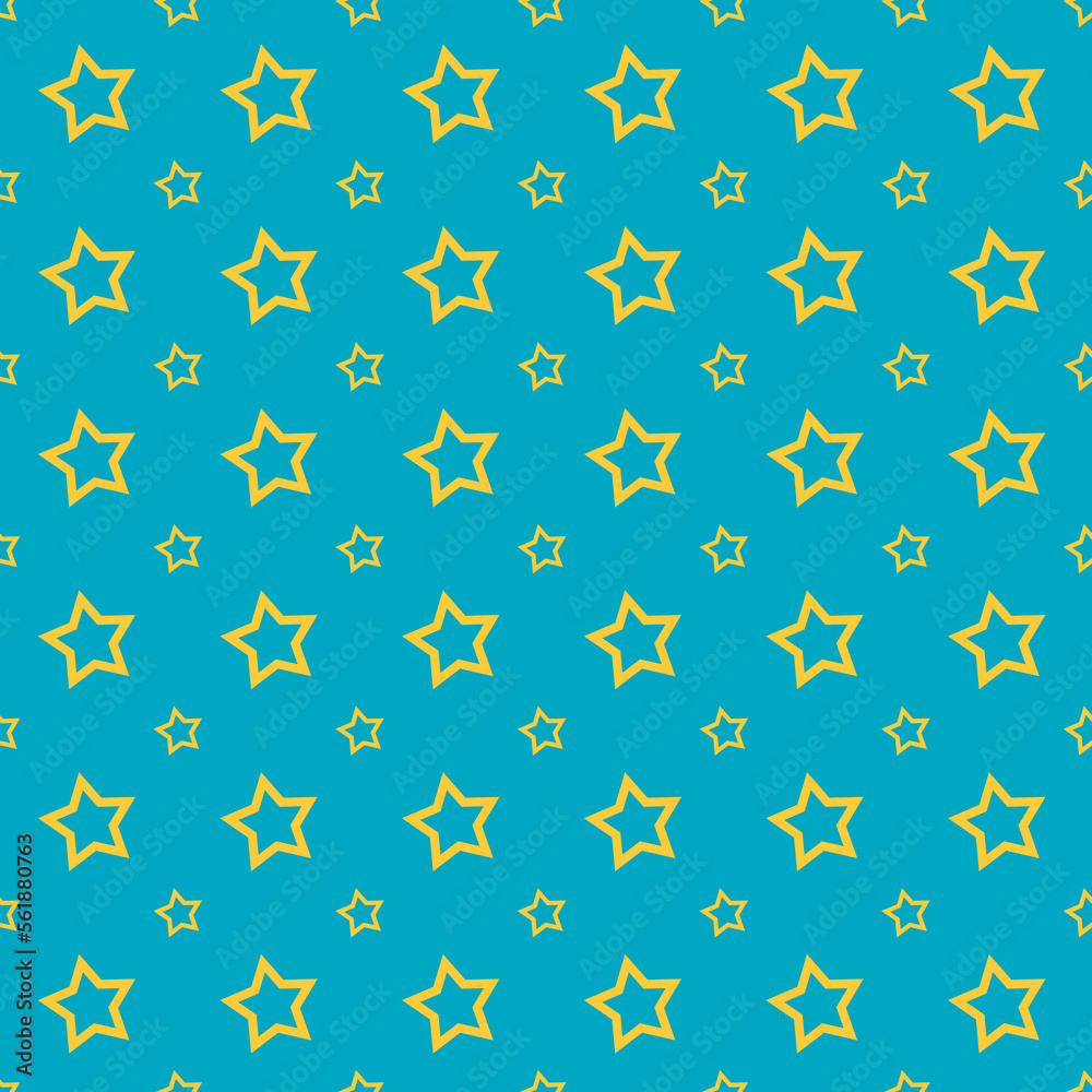 Gold Star seamless pattern. Yellow and blue background. Abstract geometric shape texture. Design template for wallpaper, wrapping, fabric, textile	