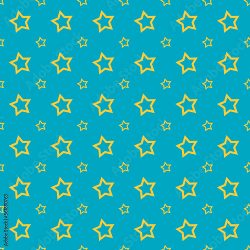 Gold Star seamless pattern. Yellow and blue background. Abstract geometric shape texture. Design template for wallpaper, wrapping, fabric, textile 
