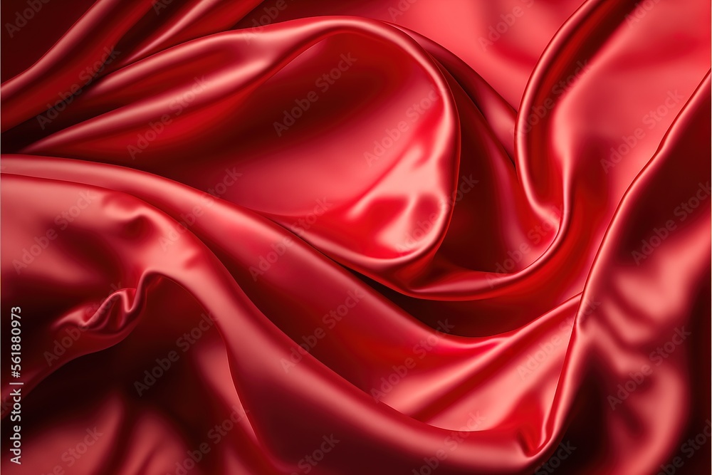 Obraz premium Red silk satin. Soft folds. Fabric. Bright luxury background. Space, design. Generative AI