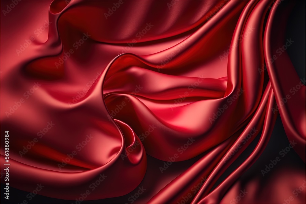Red silk satin. Soft folds. Fabric. Bright luxury background. Space, design. Generative AI Red silk satin. Soft folds. Fabric. Bright luxury background. Space, design. Generative AI