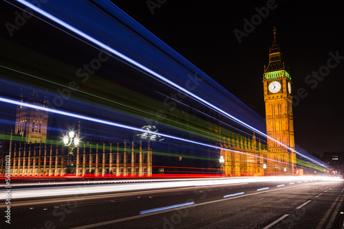 big ben at night with light trails