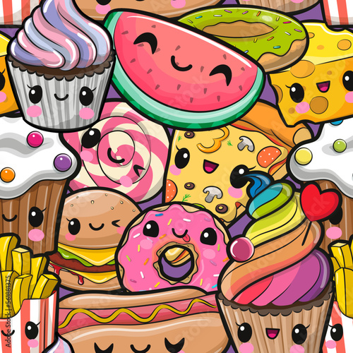 Cartoon Seamless Pattern with fast food photo