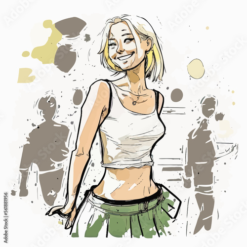 A smiling, jovial and innocent young woman, full of optimism and happiness, having fun dancing on the dance floor. Ideal to create a joyful atmosphere in image.
