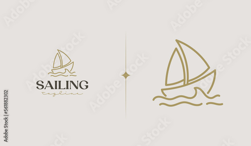 Sailing Boat Monoline Logo Template. Universal creative premium symbol. Vector illustration. Creative Minimal design template. Symbol for Corporate Business Identity