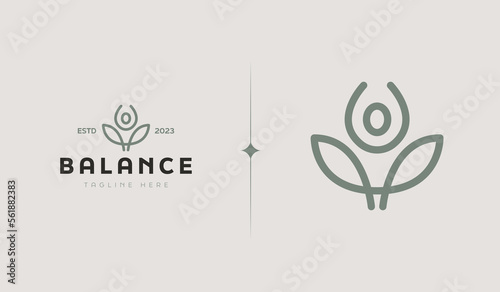Yoga Leaf Balance Monoline Logo Template. Universal creative premium symbol. Vector illustration. Creative Minimal design template. Symbol for Corporate Business Identity