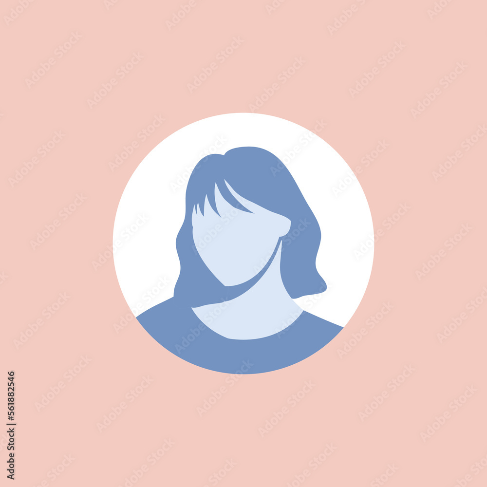 Profile image of female avatar for social networks with half circle. Fashion vector. Bright vector illustration in trendy style.