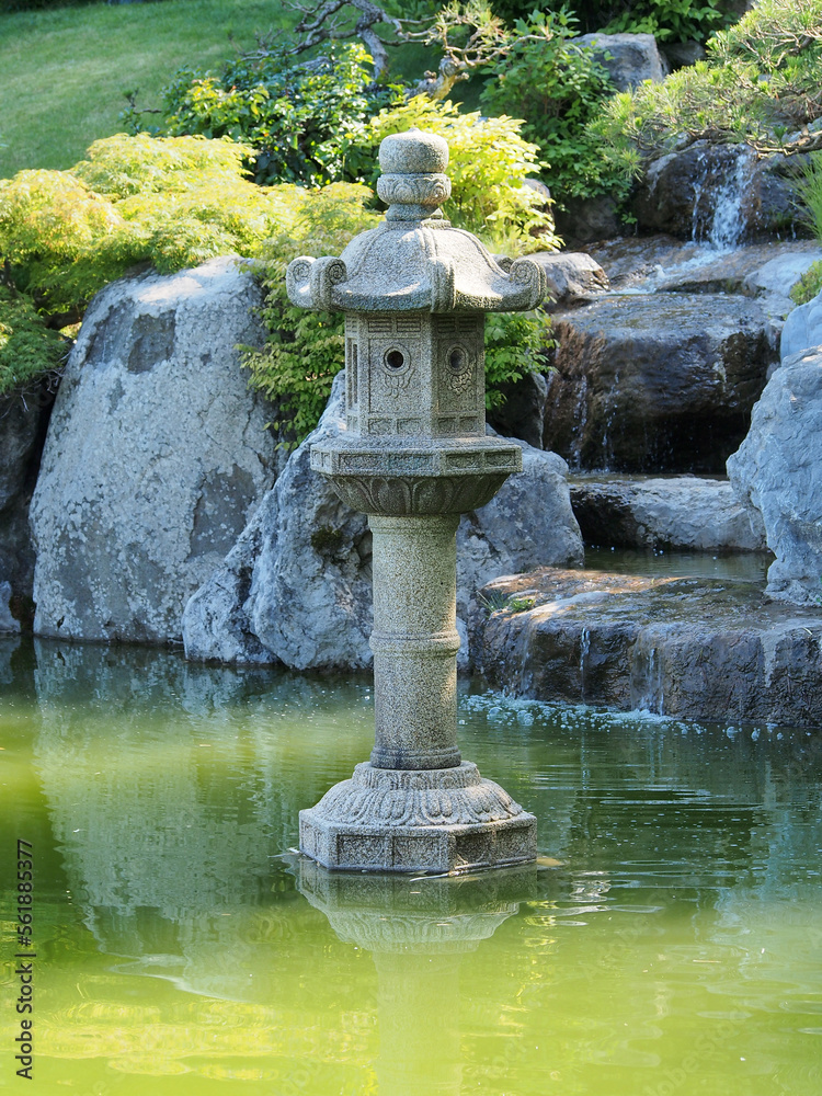 Japanese-style garden, using small architectural forms and natural landscape. Design and architectural solutions in the organization of park space.