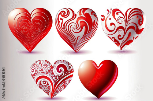 Set of Heart Shapes - Vector White Background - Valentine  Anniversary  Love - Generative AI