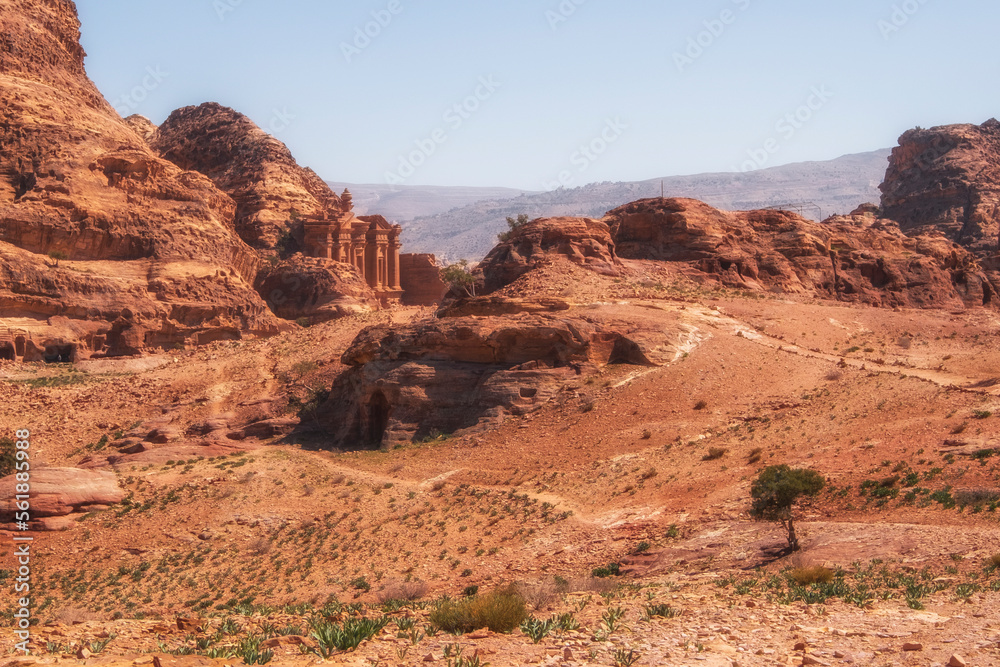 monastery ad - dier in desert mountains of Jordan in the ancient city of Petra