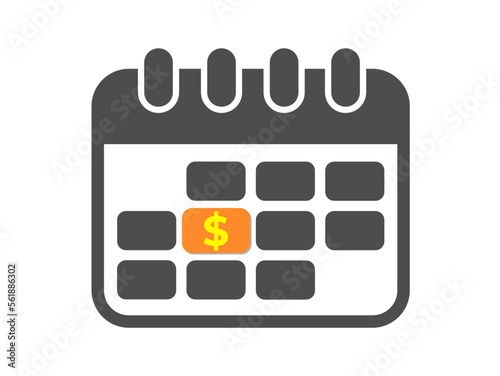 Pay day / Payday - calendar with financial symbol of US dollar. Day of getting finance, money and cash. Vector illustration.