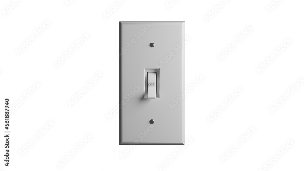 White light switch with one button in the off position isolated on transparent background. 3D render
White light switch with one button in the off position isolated on transparent background. 3D render