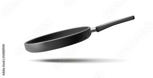 3D black frying pan empty on white background. Modern image for design.