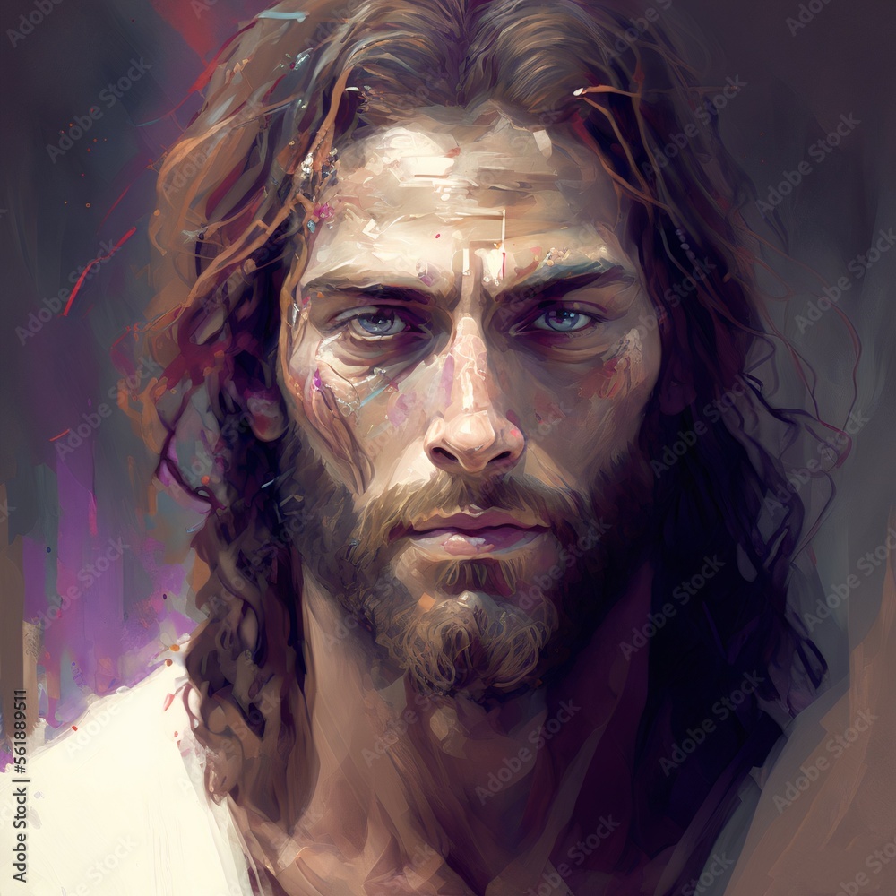Portrait of Jesus Christ painting on beautiful colorful background ...