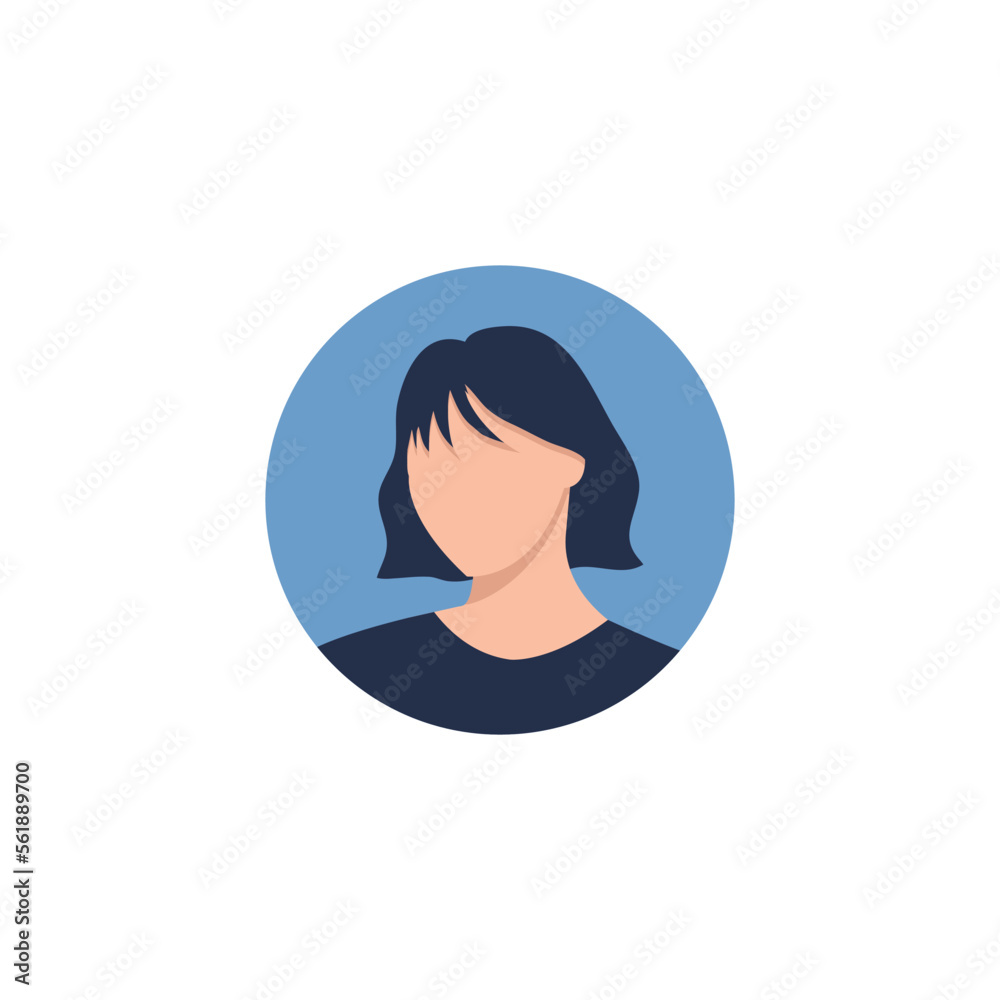Round profile image of female avatar for social networks with half circle. Fashion, beauty, blue and black. Bright vector illustration in trendy style. Round profile image of female avatar for social networks with half circle. Fashion, beauty, blue and black. Bright vector illustration in trendy style.