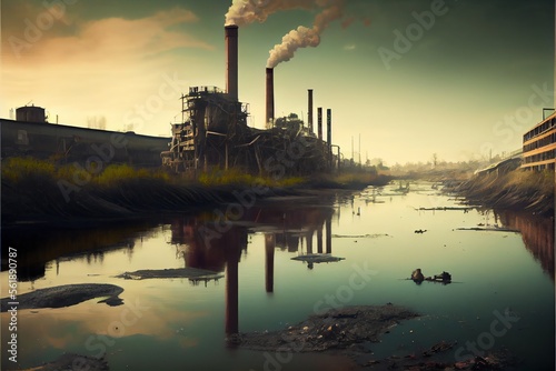 River pollution caused by dirty technology industry.. Generative AI