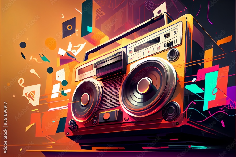 Fototapeta premium A close-up illustration of a music player on stage background.. Generative AI