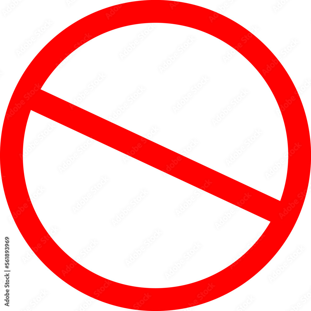 Sign forbidden. Icon symbol ban. Red circle sign stop entry ang slash line  isolated on transparent background. Mark prohibited. Stock Vector