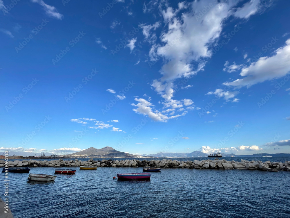 View of Mount Vesuvius from the city of Naples, Campania, Italy