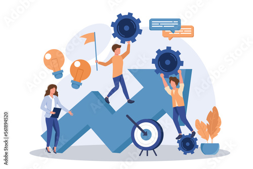 Effective team-working, teamwork projects, teamwork skills, teamwork solutions, effective collaboration. Startup work, success. Goal achievement concept. flat vector modern illustration