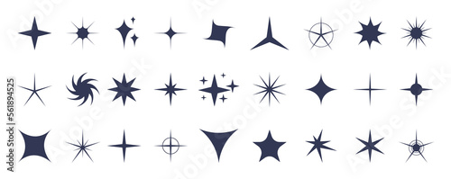 Retro star icons set. Different shapes of twinkle stars and starburst. Trendy graphic elements for retro design. Vector.