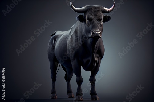 A large black bull isolated on a plain background.. Generative AI